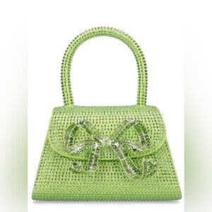 Self portrait mini lime green bow rhinestone bag